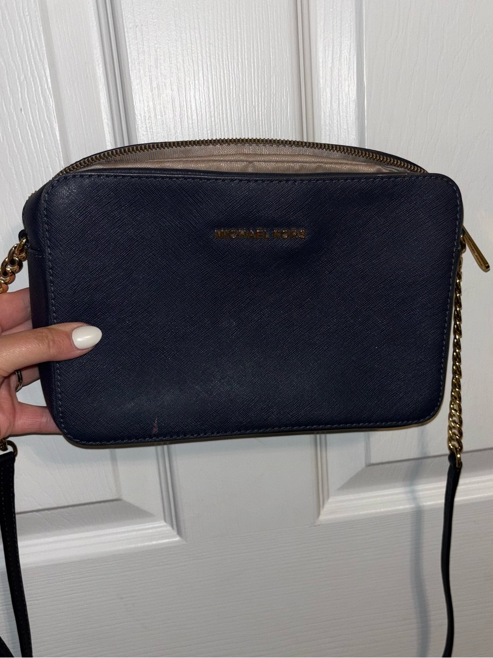 Michael Kors Navy Saffiano Crossbody with Gold Chain